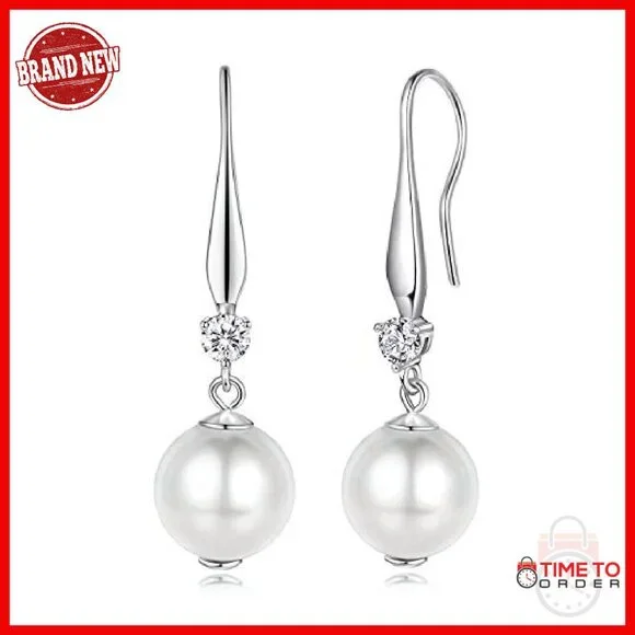 925 Sterling Silver Pearl Drop Earrings Hypoallergenic Infinity Design